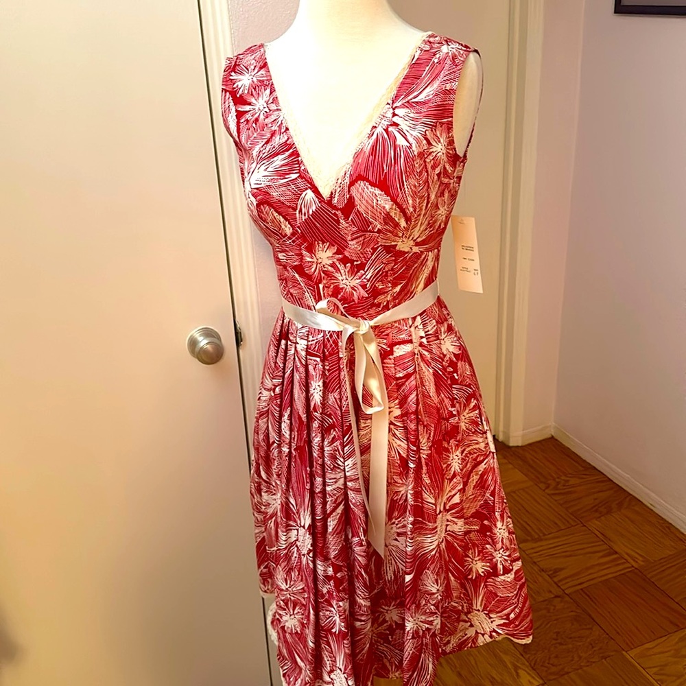 Red and white Adrianna Papell pleated dress NWT